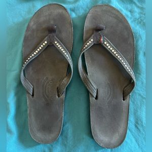 Rainbow Black Leather Sandals